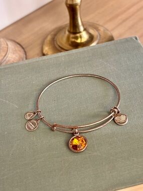 Alex and Ani Topaz Birthstone Charm Bangle Bracelet- Silver Tone